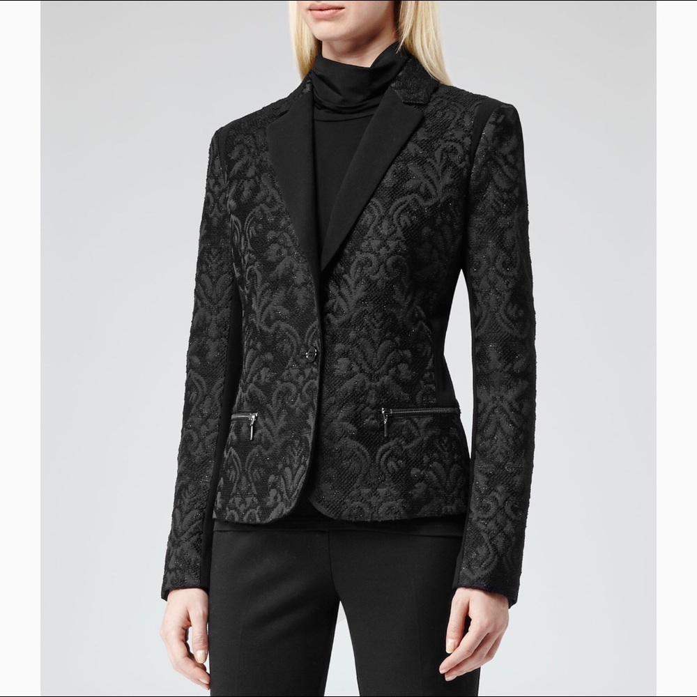 Reiss Black Floral Jacquard Blazer Jacket XS